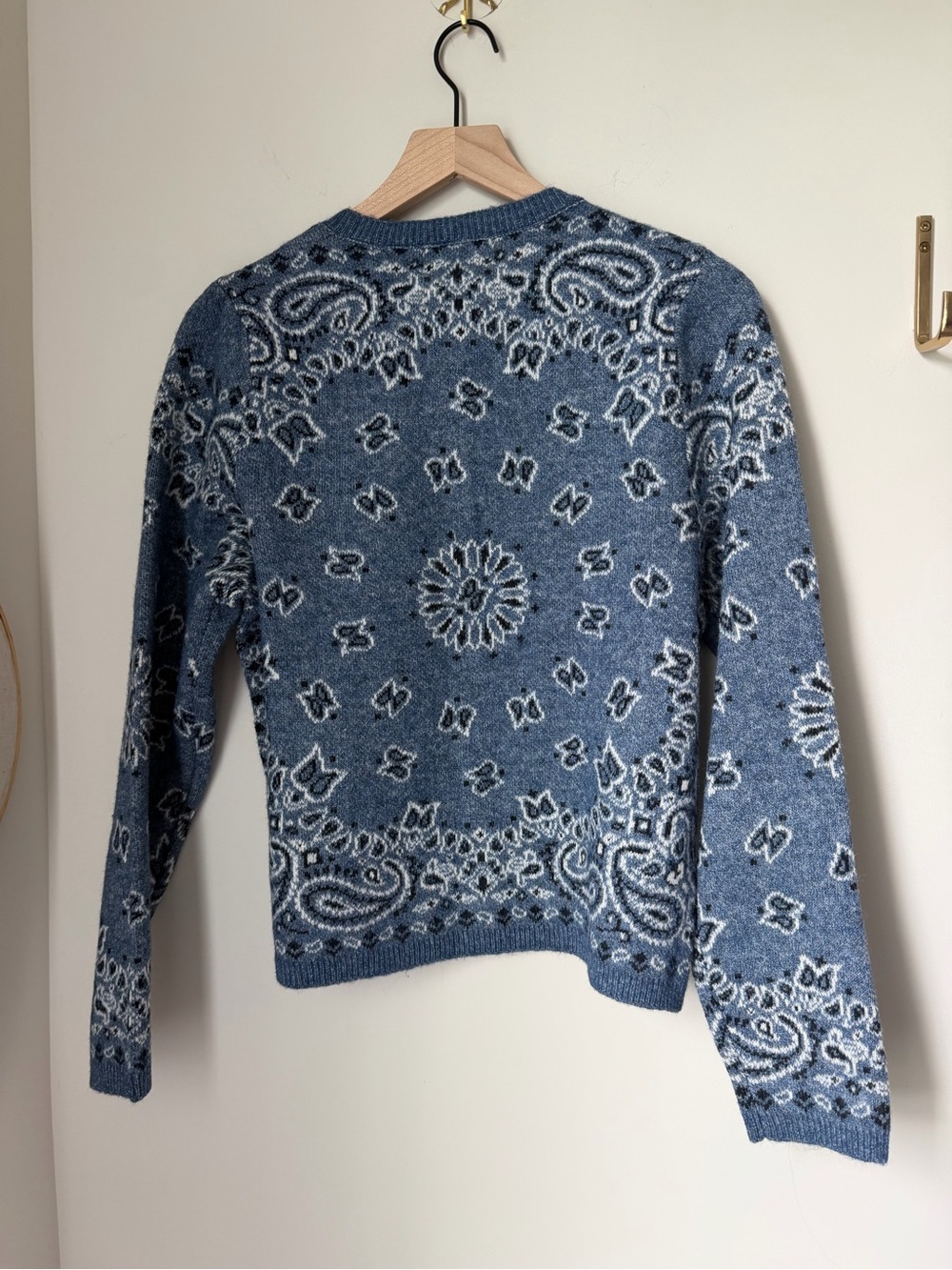 Blue white Paisley Knit Button Front Cardigan - Picture 4 of 7